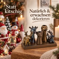 Deko Set auf Platte 1,5cm 18,5cm Braun - Steingut Vase Hirsch