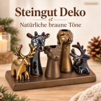 Deko Set auf Platte 1,5cm 18,5cm Braun - Steingut Vase Hirsch