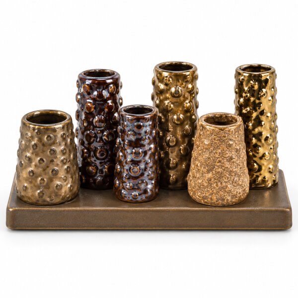 Vasen Arrangement 18,5x7x9cm Braun Gold Steingut auf Platte Sideboard