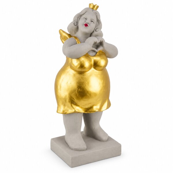 Engel Figur grau gold 80cm - Magnesia Standfigur mit Herz und Sockel