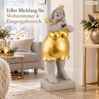 Engel Figur grau gold 80cm - Magnesia Standfigur mit Herz und Sockel