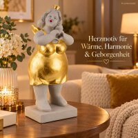 Engel Figur grau gold 80cm - Magnesia Standfigur mit Herz und Sockel