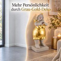 Engel Figur grau gold 80cm - Magnesia Standfigur mit Herz und Sockel