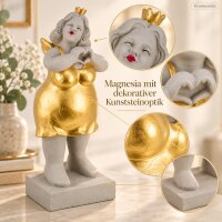 Engel Figur grau gold 80cm - Magnesia Standfigur mit Herz und Sockel
