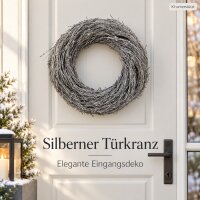 Silberner Dekokranz 33x33x9cm Silber Zweigkranz für Tür und Tisch