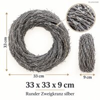 Silberner Dekokranz 33x33x9cm Silber Zweigkranz für Tür und Tisch