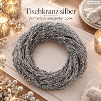 Silberner Dekokranz 33x33x9cm Silber Zweigkranz für Tür und Tisch
