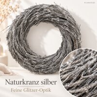 Silberner Dekokranz 33x33x9cm Silber Zweigkranz für Tür und Tisch