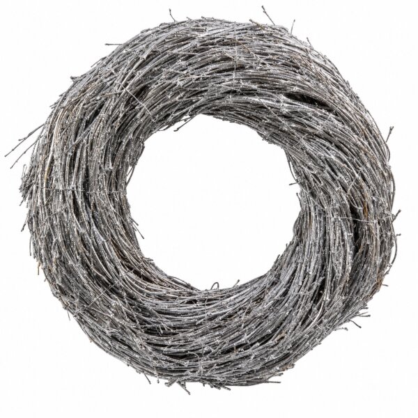 Naturkranz 42x42x11cm Silber Silbergrau Zweigkranz für Tür und Tisch