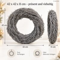 Deko Kranz 42x42x11cm Silberfarben Zweigkranz für Tür und Tisch