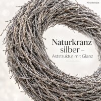 Deko Kranz 42x42x11cm Silberfarben Zweigkranz für Tür und Tisch
