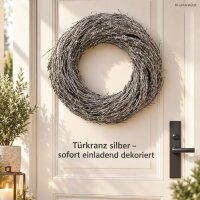 Naturkranz 42x42x11cm Silber Silbergrau Zweigkranz für Tür und Tisch