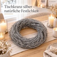 Naturkranz 42x42x11cm Silber Silbergrau Zweigkranz für Tür und Tisch