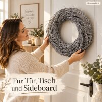 Naturkranz 42x42x11cm Silber Silbergrau Zweigkranz für Tür und Tisch