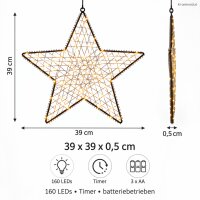 LED Stern zum Aufhängen 39x39x0,5cm Schwarz - Metallstern beleuchtet