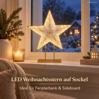 LED Stern gold 38x48 cm Stoffstern auf Sockel für Fensterbank
