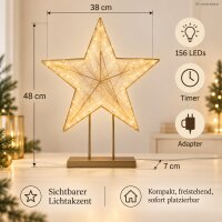 LED Stern gold 38x48 cm Stoffstern auf Sockel für Fensterbank
