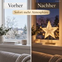 LED Stern gold 38x48 cm Stoffstern auf Sockel für Fensterbank