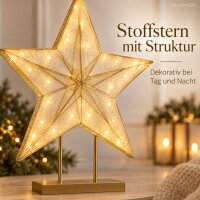 LED Stern gold 38x48 cm Stoffstern auf Sockel für Fensterbank