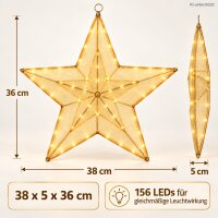 Stoffstern LED 38x5x36cm Gold - beleuchteter Stern hängend Advent