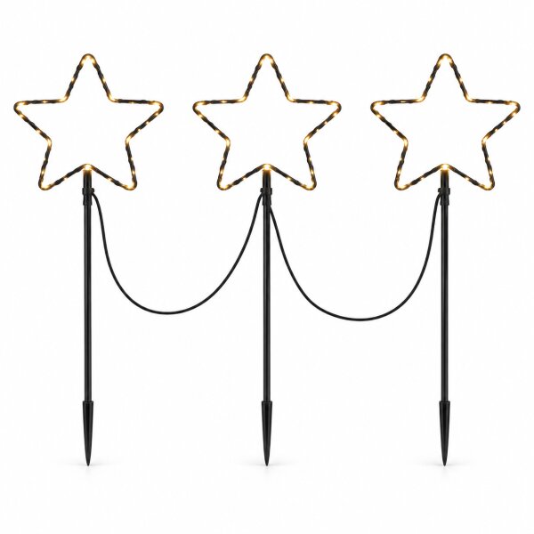 LED Metallstecker Sterne 10x21cm Schwarz - Gartenstecker außen 3er-Set