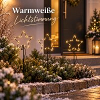 LED Metallstecker Sterne 10x21cm Schwarz - Gartenstecker außen 3er-Set