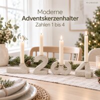 Zahlen Kerzenhalter 4er Set Creme Greige Zement für Advent und Tischdeko