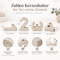 Zahlen Kerzenhalter 4er Set Creme Greige Zement für Advent und Tischdeko