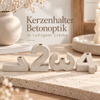 Zahlen Kerzenhalter 4er Set Creme Greige Zement für Advent und Tischdeko
