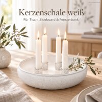 Schale mit Kerzenhalter D20xH6cm Weiß Off-White Eisen für Stabkerzen