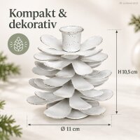 Kerzenhalter Tannenzapfen D11xH10,5cm Weiß Eisen für Tafelkerze