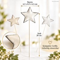 Deko Stern am Stab 6,5x0,5x20cm Weiß Beige Grau Eisen für Gestecke