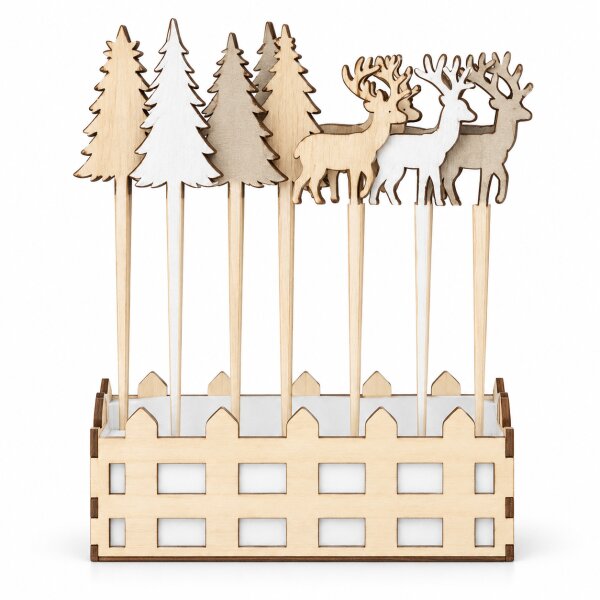 Hirsch + Baum am Stab sortiert, Eisen, 5 x 0,2 x H 7,5 cm / 5 x 0,5 x H 8 cm + 20 cm Stab