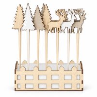 Hirsch + Baum am Stab sortiert, Eisen, 5 x 0,2 x H 7,5 cm / 5 x 0,5 x H 8 cm + 20 cm Stab