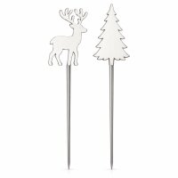 Hirsch + Baum am Stab sortiert, Eisen, 5 x 0,2 x H 7,5 cm / 5 x 0,5 x H 8 cm + 20 cm Stab