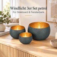 Windlicht 3er Set D13-22cm Blau petrol Eisen gold innen modern