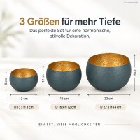 Windlicht 3er Set D13-22cm Blau petrol Eisen gold innen modern