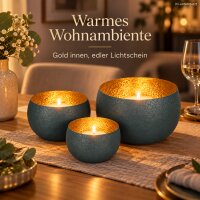 Windlicht 3er Set D13-22cm Blau petrol Eisen gold innen modern