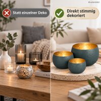 Windlicht 3er Set D13-22cm Blau petrol Eisen gold innen modern
