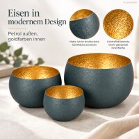 Windlicht 3er Set D13-22cm Blau petrol Eisen gold innen modern