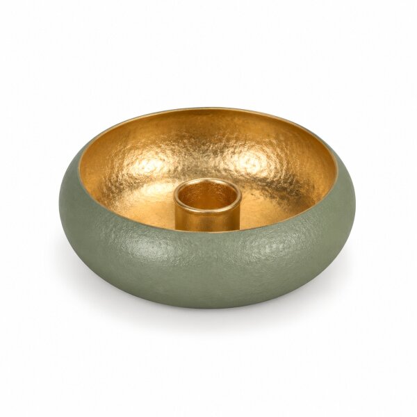 Tafelkerzenhalter grün gold D11xH4cm - salbeigrüner Kerzenhalter Eisen