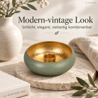 Tafelkerzenhalter grün gold D11xH4cm - salbeigrüner Kerzenhalter Eisen