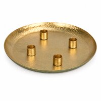 Kerzenteller mit 4 Kerzenhaltern 25cm Gold Grün - Eisen Dekoteller