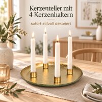Kerzenteller mit 4 Kerzenhaltern 25cm Gold Grün - Eisen Dekoteller
