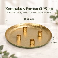 Kerzenteller mit 4 Kerzenhaltern 25cm Gold Grün - Eisen Dekoteller