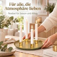 Kerzenteller mit 4 Kerzenhaltern 25cm Gold Grün - Eisen Dekoteller