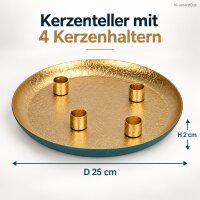 Kerzenteller rund 25cm Blau petrol - Eisen Metallteller mit 4 Haltern