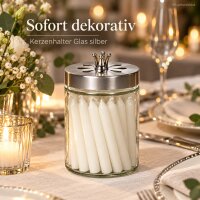 Kerzendose silber D8,5xH15cm Silberfarben Glasbehälter mit 24 Kerzen