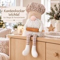 Kantenhocker Deko 42cm Weiß Beige - Wichtel Figur für Fensterbank