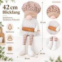 Kantenhocker Deko 42cm Weiß Beige - Wichtel Figur für Fensterbank